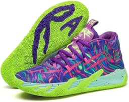 Tênis de basquete unissex, calçados esportivos respiráveis com design multicolorido, tração dinâmica, conforto o dia todo para quadras internas/externas