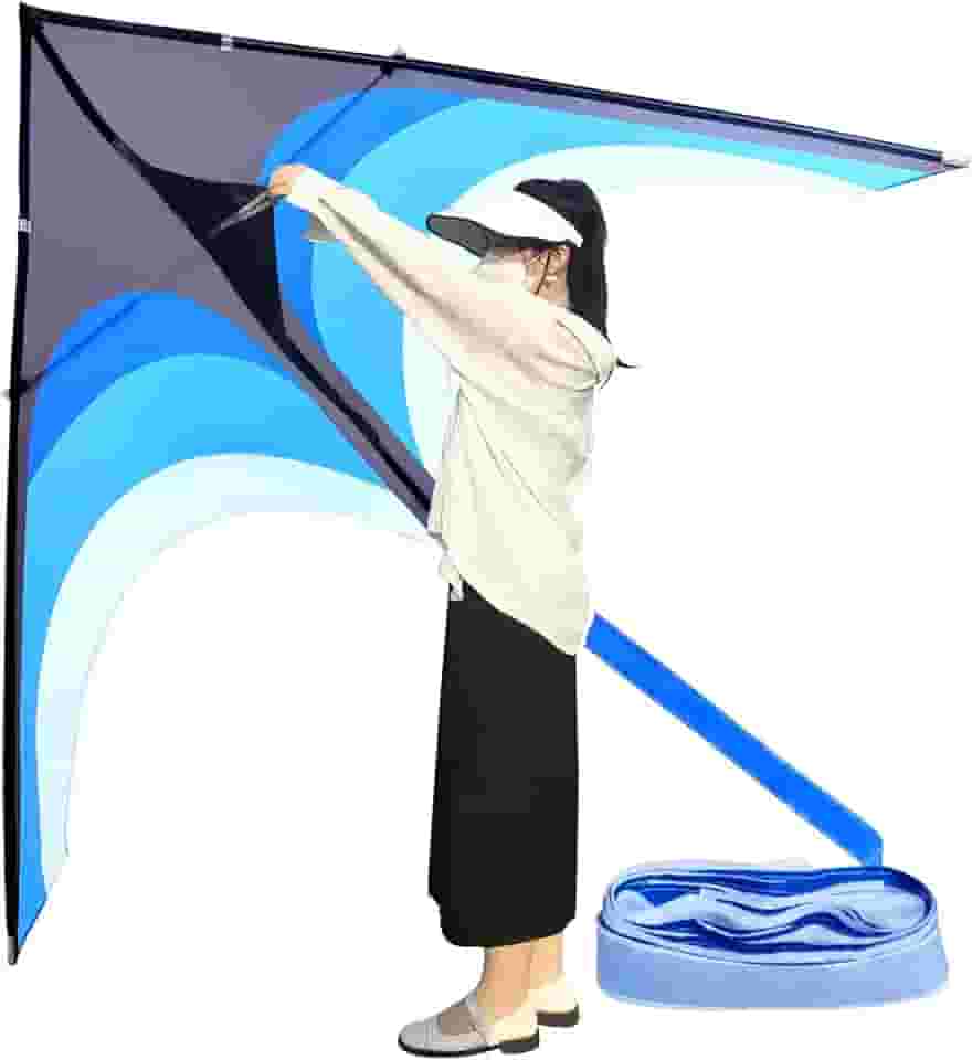 Enorme Pipa Delta Para Adultos Fácil De Voar, Pipa Gigante De Linha Única De 9 Pés, Pipa De Praia Extra Grande Com Cauda De Pipa De 30 M E Alça De Pipa De 300 Pés (Azul)