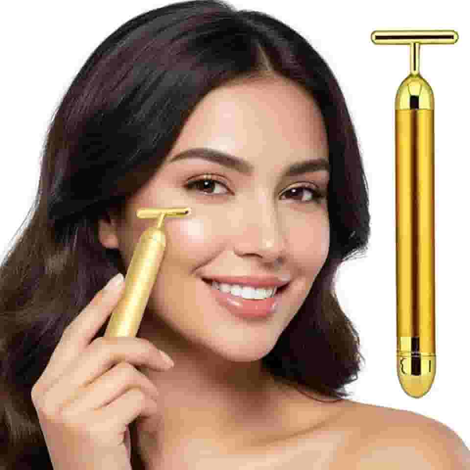 Massageador Facial T-Bar Dourado 24k Ferramenta de Beleza Antirrugas para Harmonização Facial Massagem e Lifting