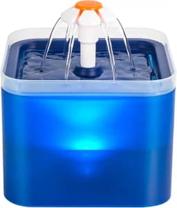 AONBOY Fonte De Água Ultra Silenciosa Para Animais De Estimação 67Oz/2L, Com Luz Led Para Gatos, Cães Pequenos, Filtro De Carvão Ativado (Azul)