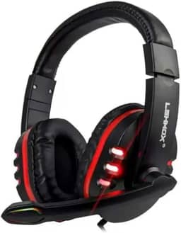 Headset Gamer USB 7.1 Virtual Surround Sound, Microfone com Cancelamento de Ruído, LED RGB, Fone de Ouvido Over-Ear Ajustável para PC, Notebook, PS4, Graves Potentes (Preto com detalhes em vermelho)