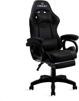 Cadeira Gamer Preto Healer Level Reclinável Giratória com apoio de pés