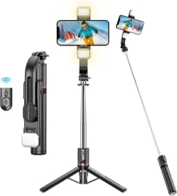 H'MASTON Tripe para Celular Pau de Selfie com Iluminação Bastao de Selfie com Controle Remoto Bluetooth e Duplo Luz LED Ajustável ZP-13 (PRETO)
