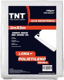 TNT Lona de Polietileno Branca Forte Reforçada 150 Micras para Piscina, Toldo, Cobertura (3x5)