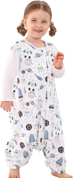 WONDAY Saco de dormir infantil com pés, sacos de dormir de 0,5 tog para caminhar com pernas 2T 3T