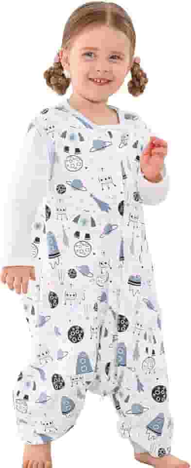 WONDAY Saco de dormir infantil com pés, sacos de dormir de 0,5 tog para caminhar com pernas 2T 3T