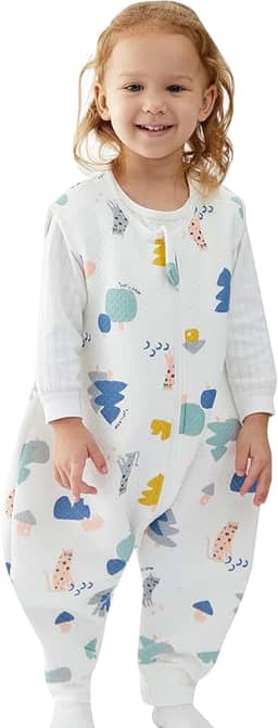 Duomiaomiao Saco de dormir unissex para bebês com pés, todas as estações, 1.0 TOG, sem mangas, leve e respirável, saco de dormir infantil