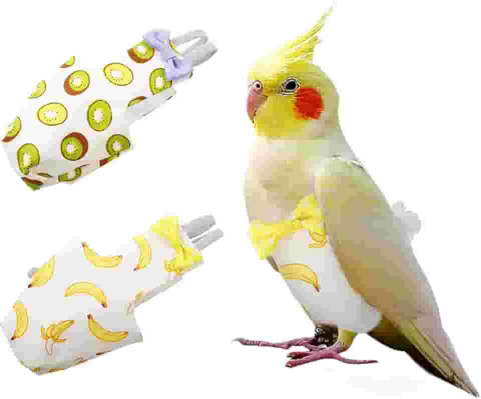 KAMA BRIDAL Fraldas laváveis de papagaio de fralda de pássaro, roupa de voo de papagaio, fraldas reutilizáveis para periquito, calopsita mini arara Budgie Canary 2 peças
