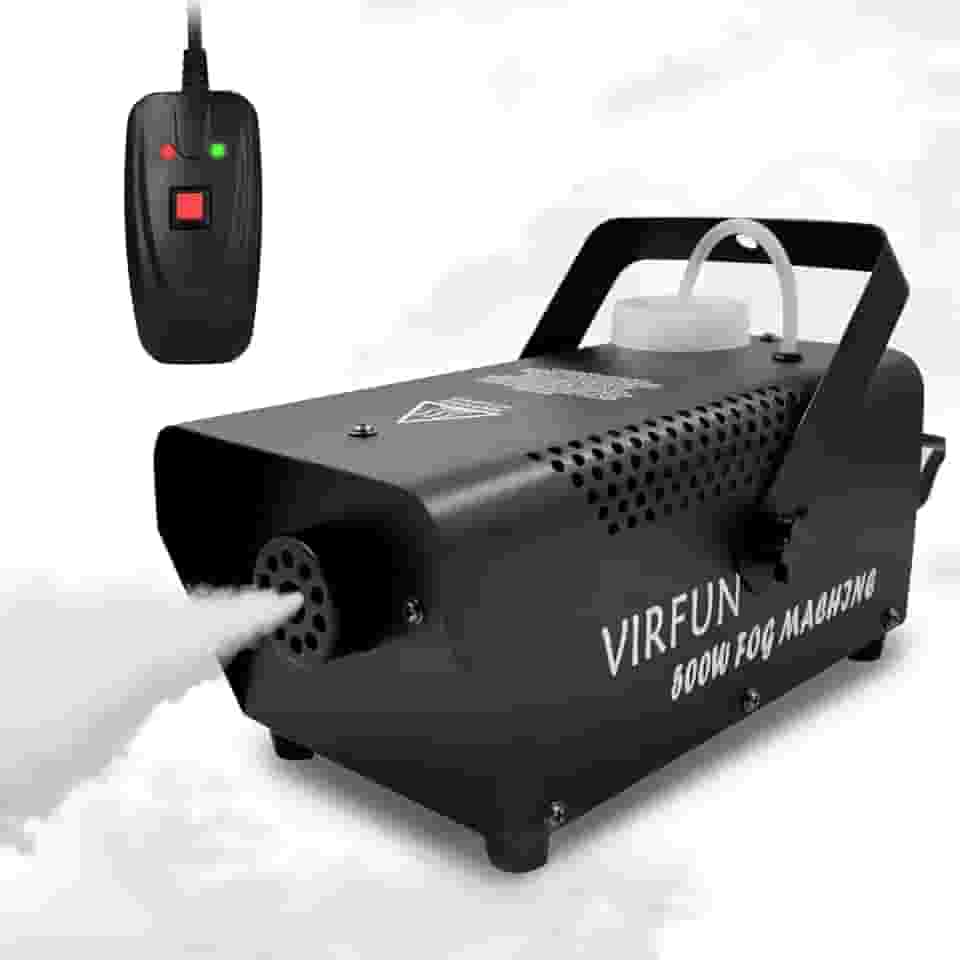 VIRFUN Máquina de fumaça automática, máquina de neblina com modo automático e controle remoto com fio para uso externo, casamento, interior, Halloween, festa e efeito de palco, tanque de 500 W e 500