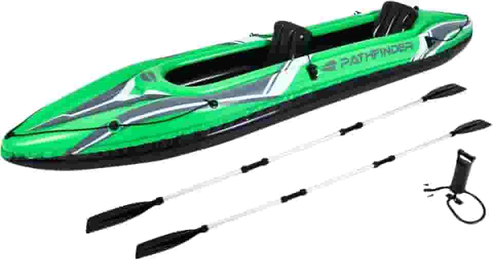 Pathfinder Caiaque Inflável para 2 Pessoas, Verde e Preto, com Remos e Bomba