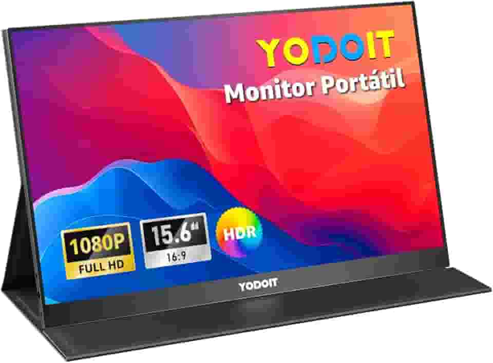 Yodoit Monitor Portátil 15,6' 1080P 100% SRGB FHD Tela com Porta USB Tipo C HDMI com Capa Inteligente Compatível com Laptop, PC, MacBook, Xbox, PS5, Phone