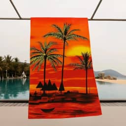 Toalha Estampada Grande 1,40m x 70cm Macia Absorve Piscina Praia Várias Dona Delicada Modelo (PRAIA PÔR DO SOL)