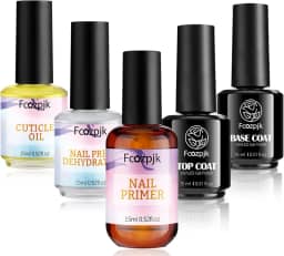 Fcozjpk Desidratador de Unhas e Primer com Base de Gel e Top Coat Conjunto de Óleo de Cutícula, 5 Peças Kit de Preparação de Unhas para Acrílico e Géis Esmalte de Unhas Sem Limpar Gel Top Coat