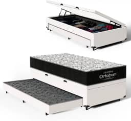 Bicama com Box Baú Solteiro com Colchão de Espuma D45 Ortobom Airtech 150 + Auxiliar Unique 88cm (Branco)
