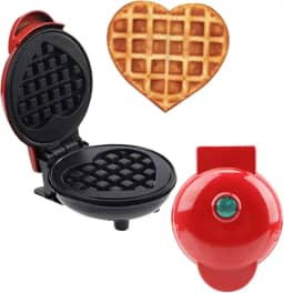 Mini Máquina de Waffle em Formato de Coração Pequena Portátil Forma Elétrica Retro Coração (Vermelho, 110V)