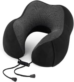 Almofada Travesseiro de Pescoço Para Viagem Descanso Viscoelástica Ajustável Ergonômico Carro Avião Onibus (Preto)
