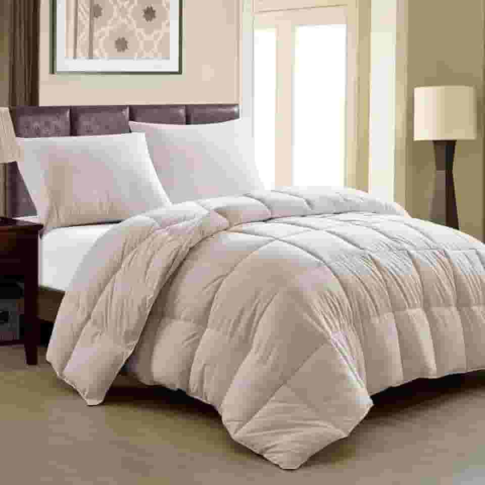 Edredom Toque de Plumas Dupla Face, Microfibra Plumage Liso Quadriculado (Bege Fendi, King)