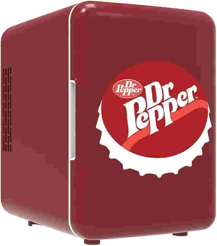 CURTIS MIS153DRP Dr. Pepper Retro Mini Refrigerador Portátil Portátil Compacto, Capacidade de 4 litros, 6 latas, Maquiagem, Película, Sem Freon e Ecológico, Marrom