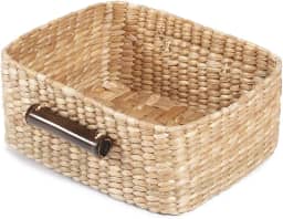 Cesto Organizador Retangular em Taboa Natural Alça em Bambu, Organizador Decorativo