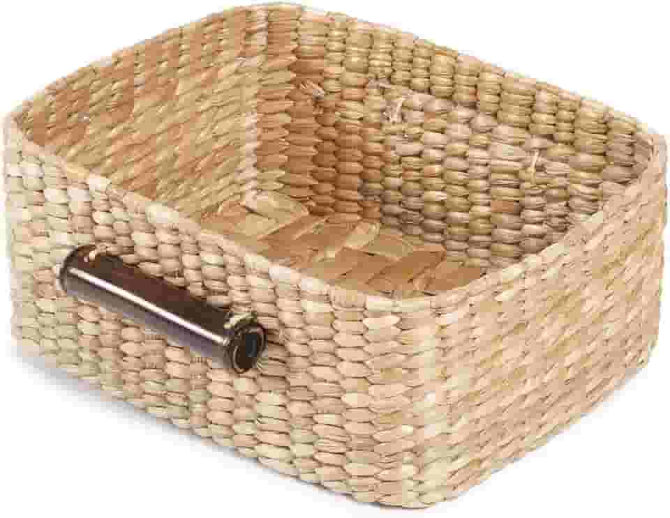 Cesto Organizador Retangular em Taboa Natural Alça em Bambu, Organizador Decorativo