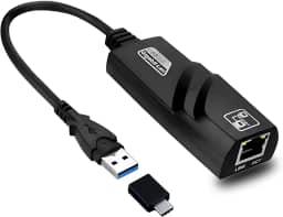 Adaptador de Rede USB 3.0 para RJ45 Gigabit 1000 Mbps com Chip Integrado – Placa de Rede Externa Plug & Play para Windows, Mac, Linux, Notebook e PC + Adaptador USB-C Incluso