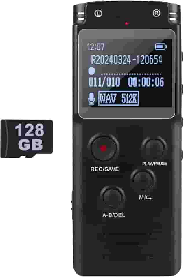 Gravador de voz digital ultra grande de 128 GB, gravador ativado por voz para aulas de palestras, reuniões, gravador de áudio com reprodução, senha, velocidade variável, gravador de fita, carregamento