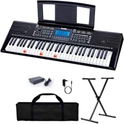VEDO Teclado Eletrônico 61 Teclas com Luzes, Bluetooth, Gravação, 500 Sons, 300 Ritmos, 40 Músicas Demo, Alto-Falante 10W, Inclui Suporte e Pedal - Ideal para Iniciantes e Prática Musical em Casa Kit