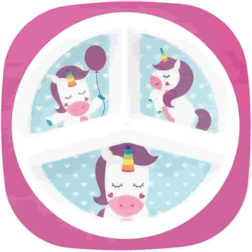 Buba Unicórnio Prato com Divisórias, Multicor, 22 x 22 x 2 cm