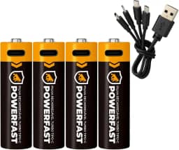 Gshield 4UN Pilha Recarregável USB-C Powerfast Carga Direta Rápida 1,5v até 1200 Ciclos (AA, 2600 mWh)