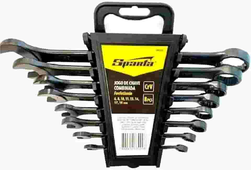 Sparta Jogo de Chave Combinada 8 Peças - Cromo Vanádio Fosfatizado 6-19mm (6,8,10,11,13,14,17,19mm) - Aço CrV 40-47 HRC - Ideal para Reparos Domésticos e Profissionais