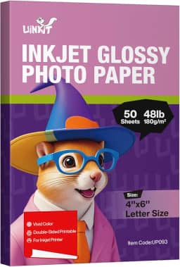 Uinkit Papel fotográfico brilhante branco brilhante de um lado - 4 x 6 polegadas 180 g/m², 50 folhas de papel para jato de tinta de tinta seca instantânea, resistente a arranhões, impressão de fotos