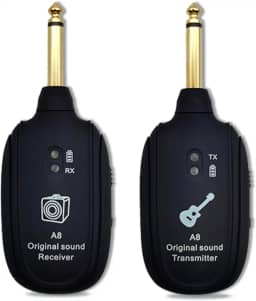 Transmissor sem fio Guitarra, Captador Transmissor e Receptor do Sistema, Canal UHF para Guitarra Elétrica, Amplificador Baixo áudio sem fio (para todos os violões)
