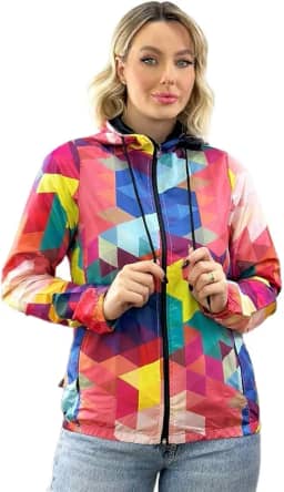 Jaqueta Feminina Corta Vento Estampada com Forro e Capuz – Esportiva, Casual, Leve e Resistente à Água – Marca Lufran – P ao EG