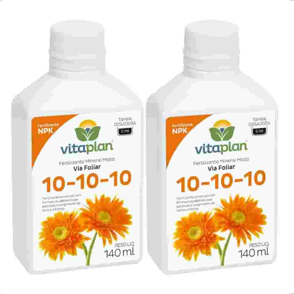 KIT 2 Adubo Fertilizante NPK 10-10-10 140ml Concentrado Liquido Mineral Misto Via Foliar Vitaplan 10.10.10