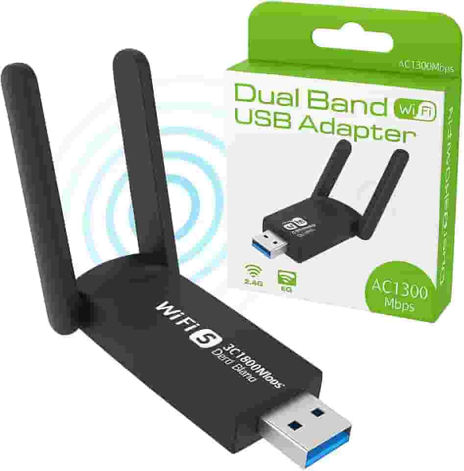 Adaptador Placa Wi-Fi USB 3.0 Dual Band 1300Mbps de Rede com 2 Antenas – Internet Rápida em 5GHz e 2.4GHz, Alta Performance para PC e Notebook