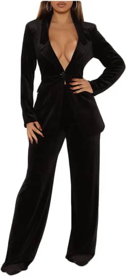 Terno feminino de veludo para outono e inverno, casual, cor sólida, conjunto de duas peças