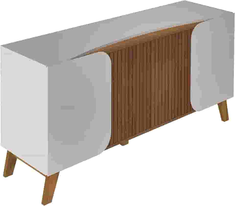 Buffet 4 portas 2 prateleiras detalhes curvos ELEGANCE cor Off White/Pinho Ripado - Artely