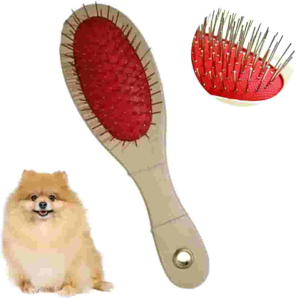 Escova de Madeira para Pelos Longos, 21 cm, Pinos Metálicos, Base Vermelha, para Spitz Alemão, Lhasa, Lulu da Pomerânia