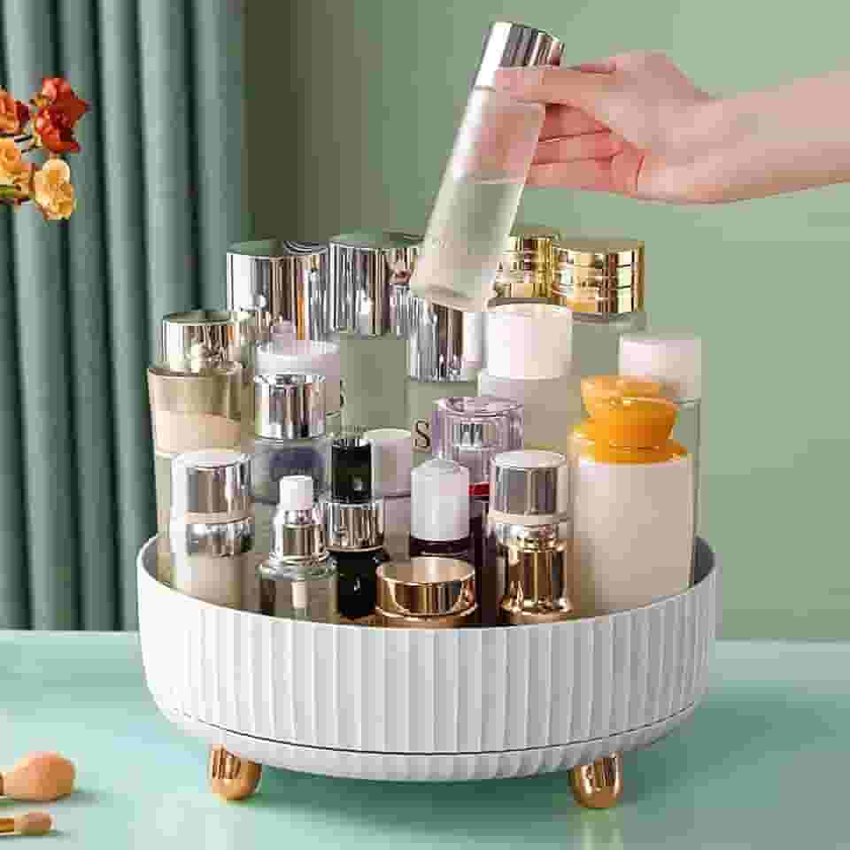 Tundala Organizador de Maquiagem e Perfume, Rotação de 360 Graus, Estilo Minimalista, Branco