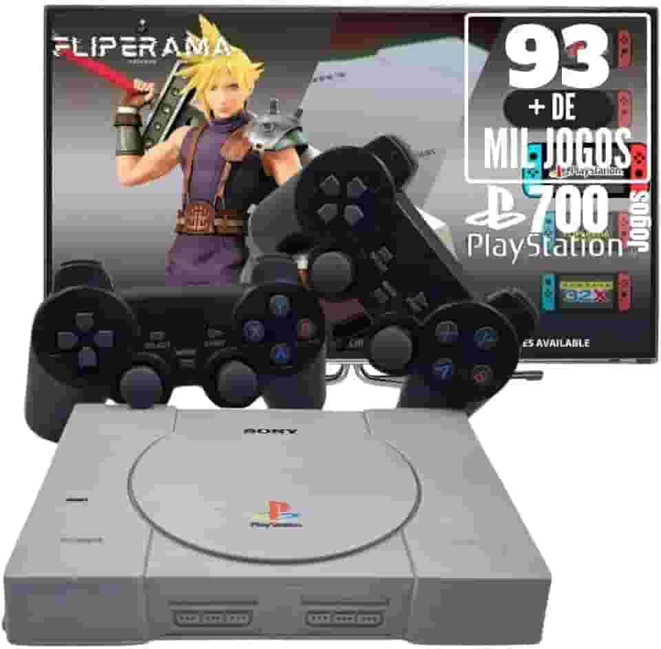 Console Retrô PSX com 93 mil jogos + 2 Controles diversos Games e Jogos + 700 Jogos PS1 (Cinza, Controles com fio)