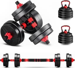 Kit Haltere 6 em 1 Ajustável para Musculação - 15kg Preto - Multifuncional com Barra e Kettlebell