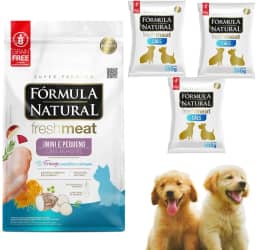 Kit com 3 Rações Fórmula Natural Fresh Meat Para Cães Filhotes Porte Mini e Pequeno Sabor Frango, Mandioca e Cúrcuma | Linha Super Premium | Pacotes de 500g Cada | Desenvolvimento Equilibrado