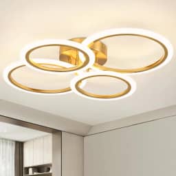 Luminária de Teto Minimalista 4 Anéis Dourada, Ajustável 3 Temperaturas de Cor, LED Dimerizável, Lustre Moderno para Cozinha, Quarto, Sala de Estar, Corredor (4 Anéis)