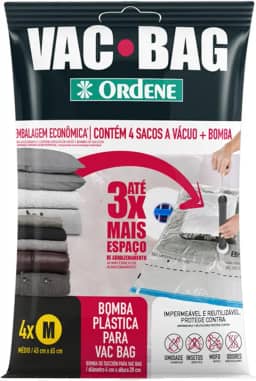Ordene - Conjunto de Sacos à Vácuo para Armazenamento, Contém 4 Sacos Médios (45 cmx65 cm) + Bomba Plástica, Linha Vac Bag