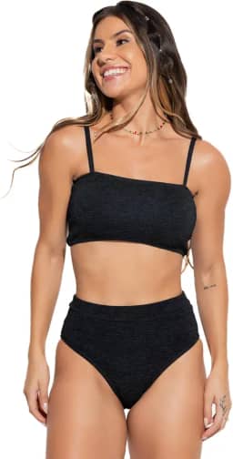 Biquíni Top Faixa Texturizado Hot Pants Cintura Alta Cropped Mvb Modas