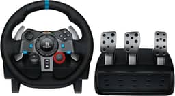 Logitech G Volante de corrida e pedais de chão 29 Driving Force, feedback de força real, câmbio de aço inoxidável, capa de volante de couro para PS5, PS4, PC, Mac - Preto
