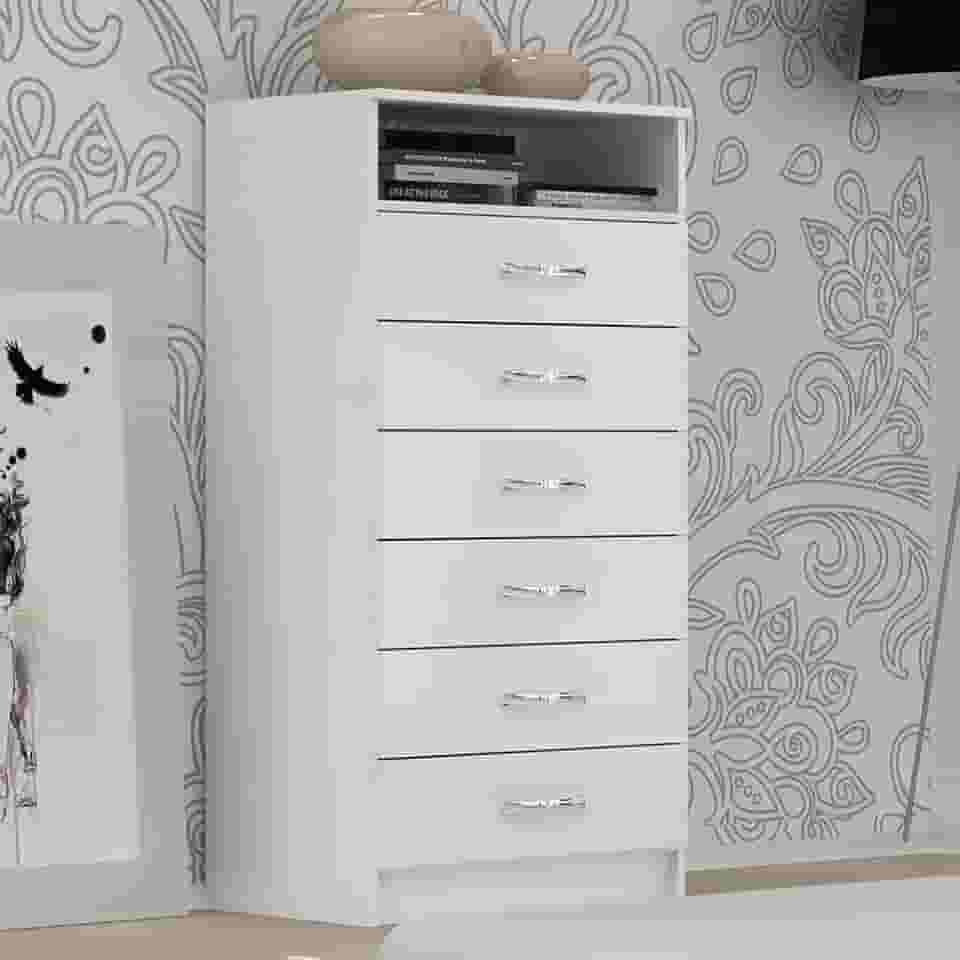 Cômoda Atlas Com 6 Gavetas Para TV Branco Evidência - UN