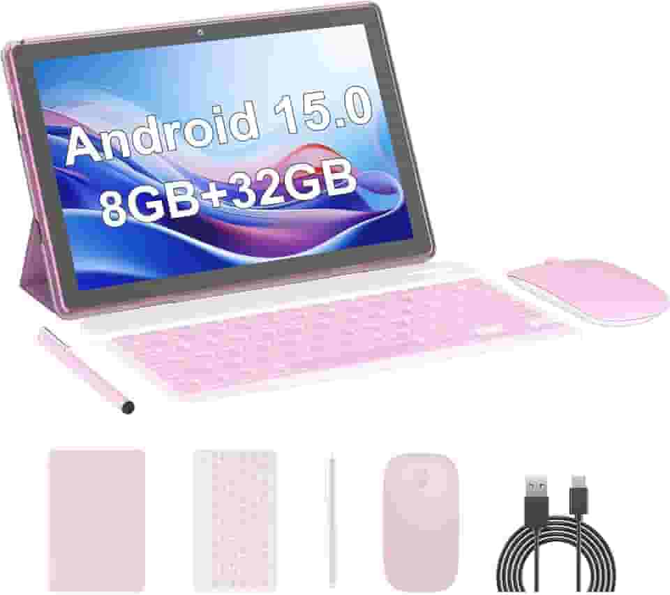 Tablet Android 15, tablets de 10 polegadas, 18 GB de RAM + 128 GB de ROM/2 TB expansível, tablets 2 em 1 com capa para teclado, tela IPS 1280 x 800, Wi-Fi 5G, câmera dupla, bateria de 6000 mAh BT5