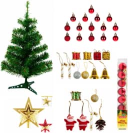 Arvore de Natal Pequena de Mesa Decorada 60cm com Pinheiro Verde Tradicional 50 galhos