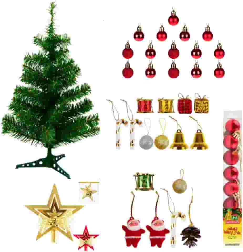 Arvore de Natal Pequena de Mesa Decorada 60cm com Pinheiro Verde Tradicional 50 galhos